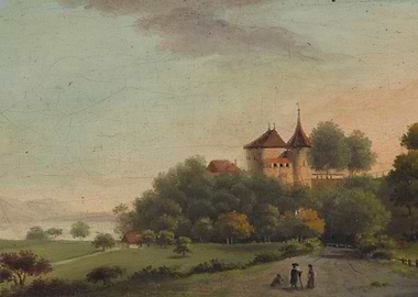 Castle on a Hill Overlooking a Lake