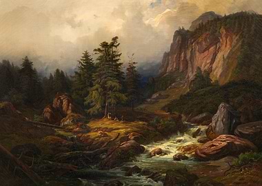 Mountain Landscape with River and Forest