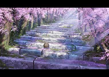 Turtle on Cherry Blossom Path