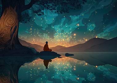 Monk Meditating Under Starry Sky