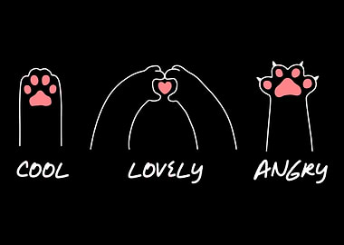 Cat Paw Poster, Minimalist Black White Pink Art, Cool Lovely Angry Cat Wall Print