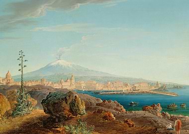 Volcano Cityscape with Agave Plant