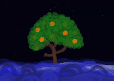 Orange Tree in Water at Night