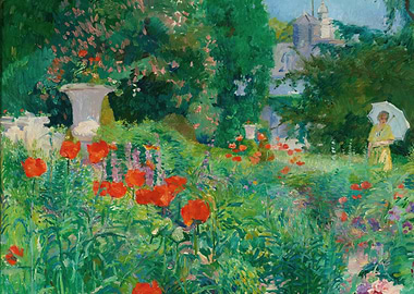 Impressionist Garden with Poppies and Woman