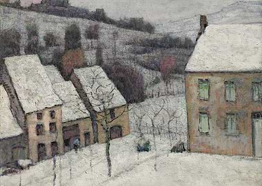 Snowy Village Landscape Painting