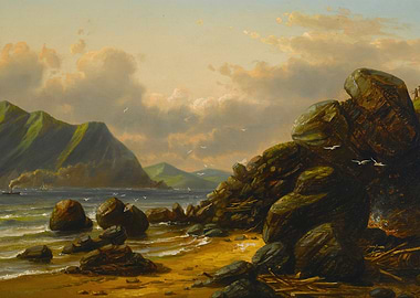 Coastal Landscape with Mountains and Sea