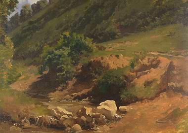 Stream flowing through a wooded hillside