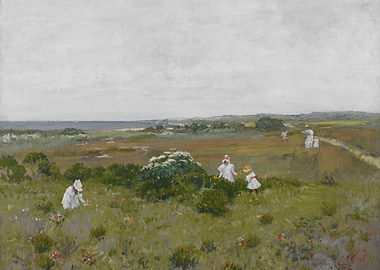 Children Picking Flowers by the Sea