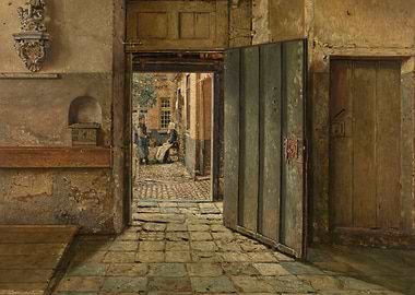 Courtyard Scene with Figures