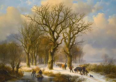 Winter Scene with Cattle and Figures