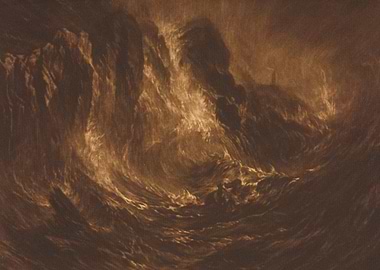 Stormy Seas with Distant Lighthouse