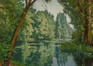 Tranquil Lakeside Scene with Lush Greenery