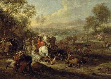 Battle Scene with Cavalry and Landscape