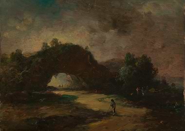 Man with Staff Under Natural Arch