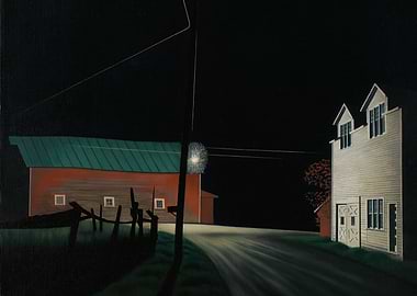 Night Scene with Barn and Building