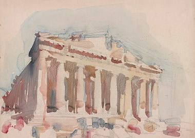 Watercolor sketch of ancient Greek temple