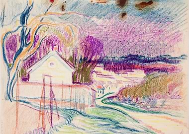 Impressionistic Landscape with House and Trees