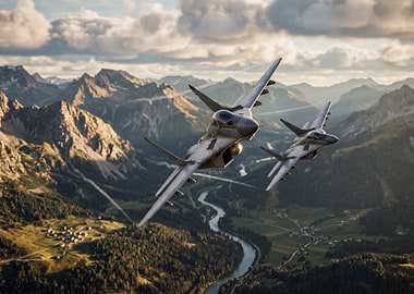Fighter Jets Flying Over Mountains