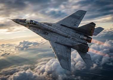 Fighter Jet Flying Through Clouds