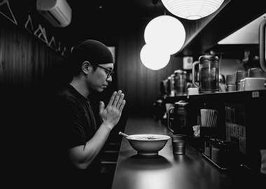 Man praying before ramen