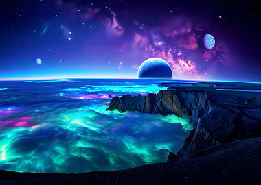 Cosmic Cliffs Under Neon Skies