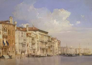 Venetian Canal with Palaces and Boats