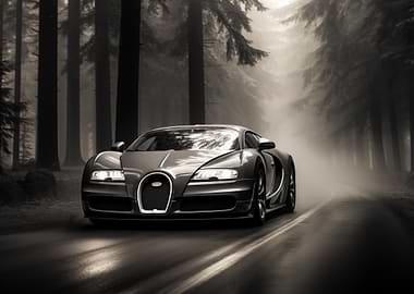 Bugatti in a Misty Forest