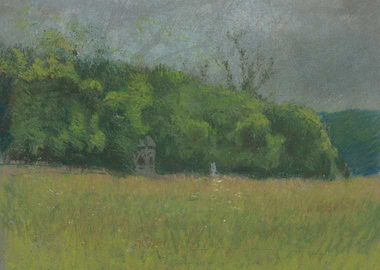Pastel Landscape with Trees and Field