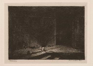 Interior scene with a lantern