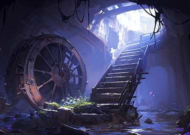 Steampunk Industrial Staircase and Wheel