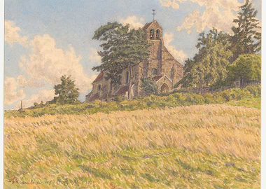 Church on a Hillside with Field