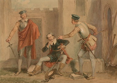 Three men in historical costumes