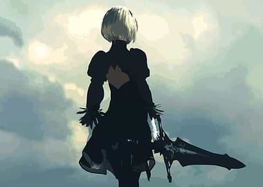2B with Sword Looking at Sky