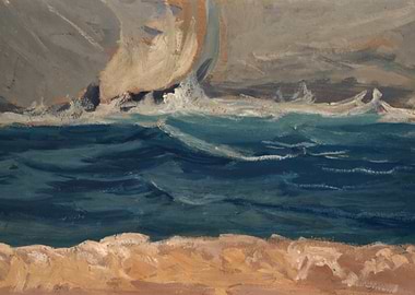 Seascape with Waves and Sailboat