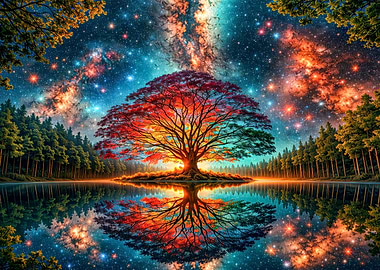 Cosmic Tree of Life Reflection Fantasy Landscape
