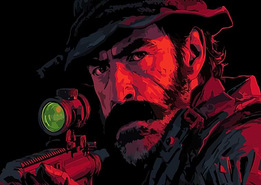 Man with Sniper Rifle in Red Light