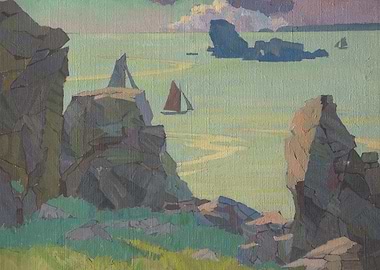 Sailboat on a rocky coast