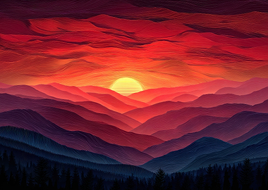 Sunset Over Layered Mountains