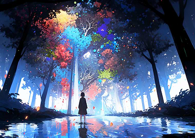 Magical Forest with Colorful Trees