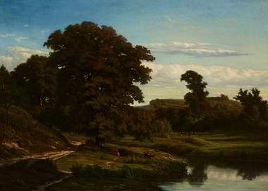 Pastoral Landscape with River and Cows