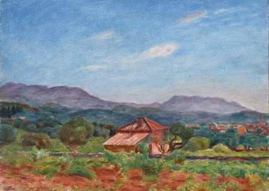 Rural Landscape with House and Mountains