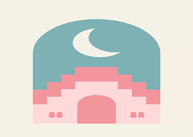 Abstract Archway with Moon and Stairs