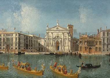 Venice Canal with Gondolas and Church