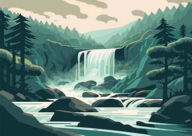 Serene Waterfall in a Lush Forest