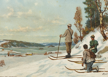 Winter Skiing Landscape with Figures