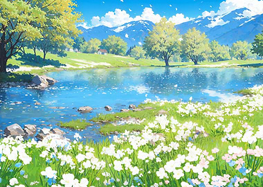 Serene Lakeside Landscape with Mountains