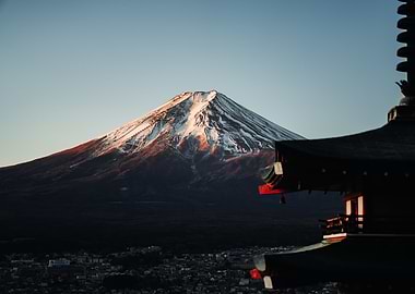 Mount Fuji and Pagoda at Sunset