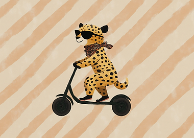Cheetah riding a scooter