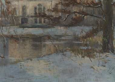 Winter Scene with Building and Water