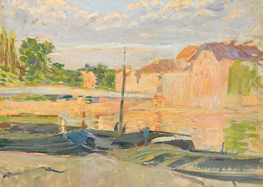 Boats on a River with Buildings